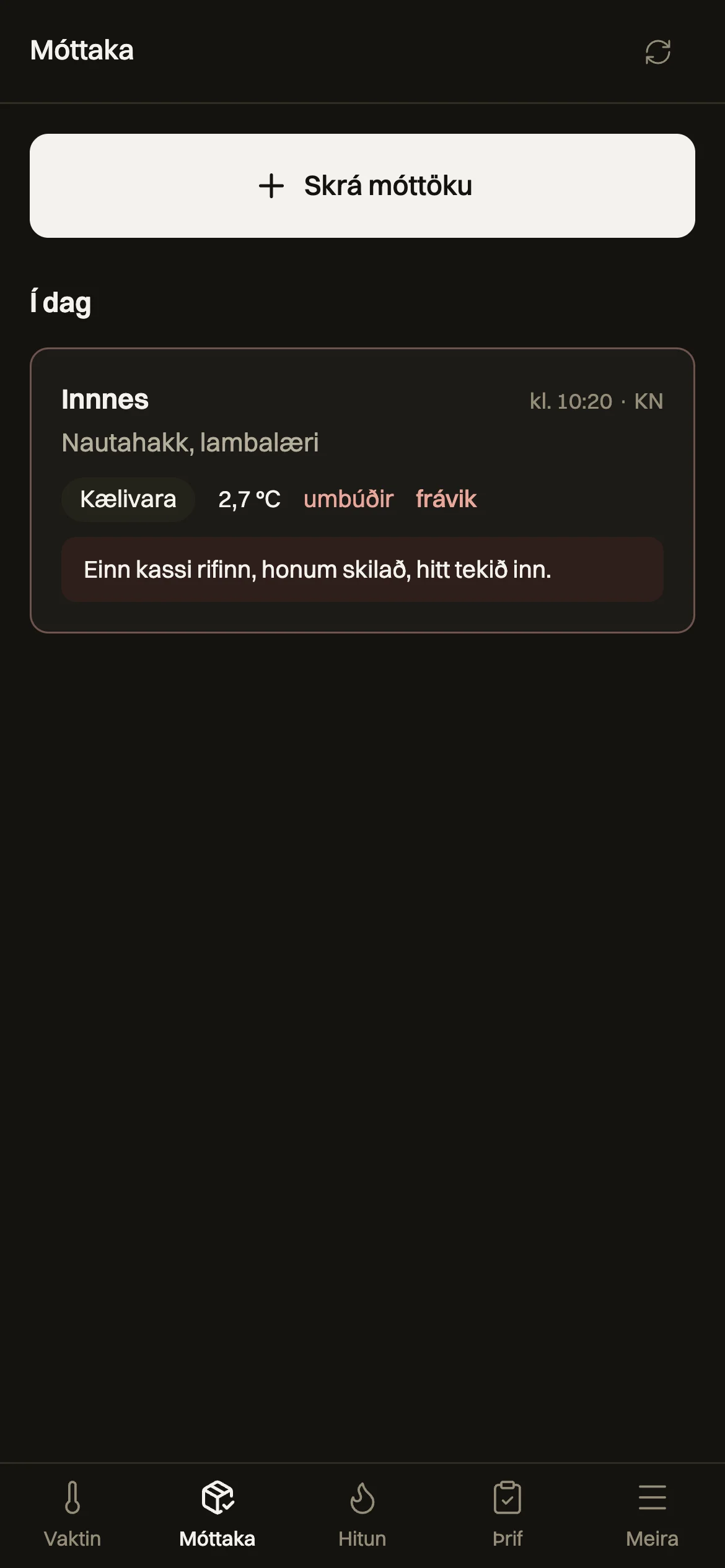 Vörumóttaka í Eldhúsi